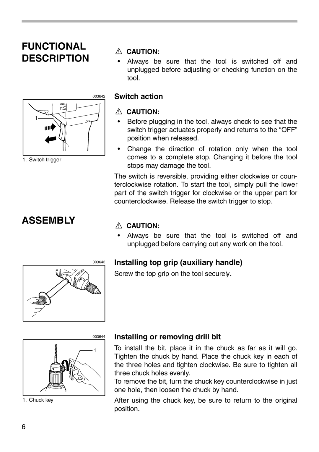 Makita DS4000 instruction manual Functional Description, Assembly, Switch action 