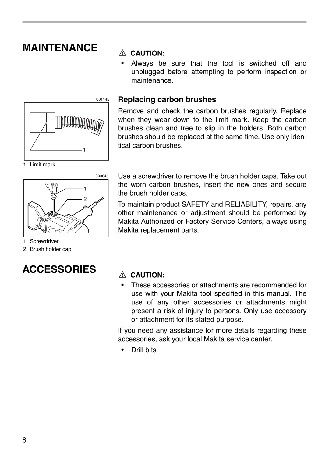 Makita DS4000 instruction manual Maintenance, Accessories 