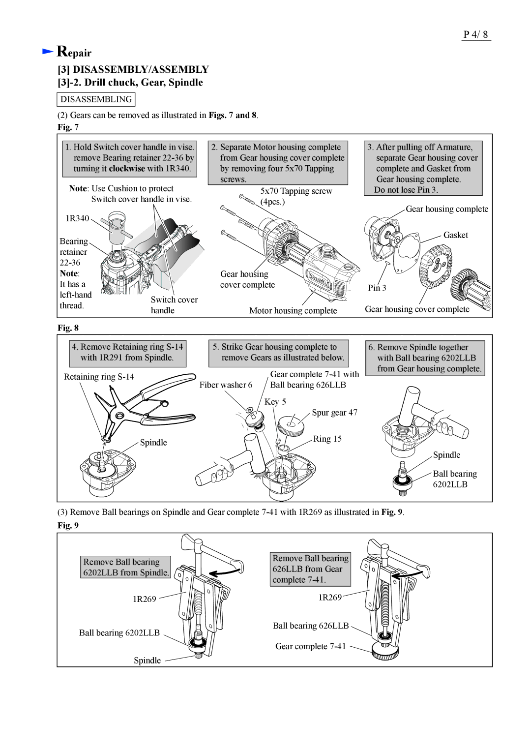 Makita DS5000, DS4011, DS4010 dimensions Disassembly/Assembly 