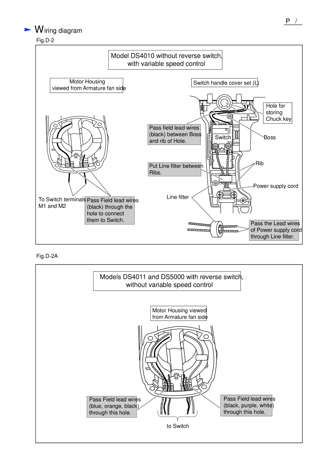 Makita DS5000, DS4011, DS4010 dimensions Wiring diagram, Fig.D-2 