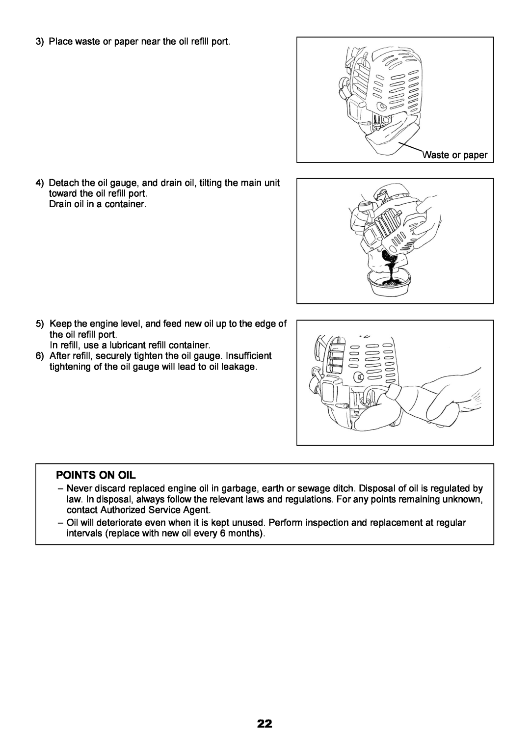 Makita EBH340U instruction manual Points On Oil 