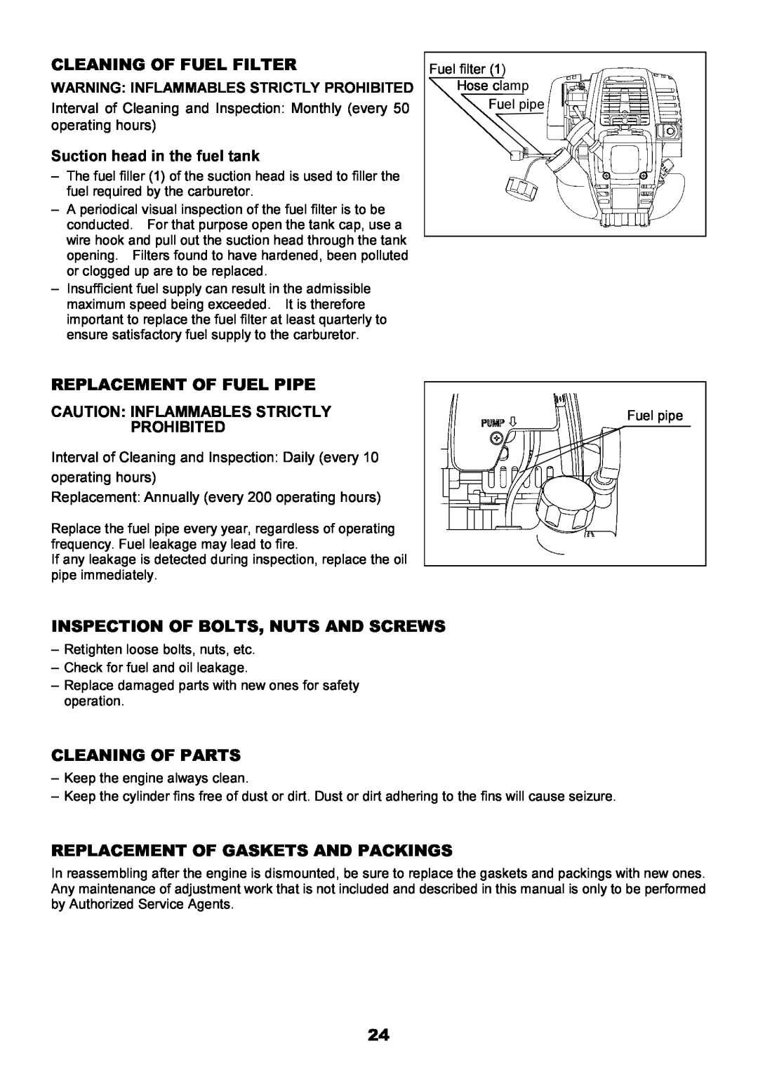 Makita EBH340U instruction manual Warning Inflammables Strictly Prohibited, Suction head in the fuel tank 
