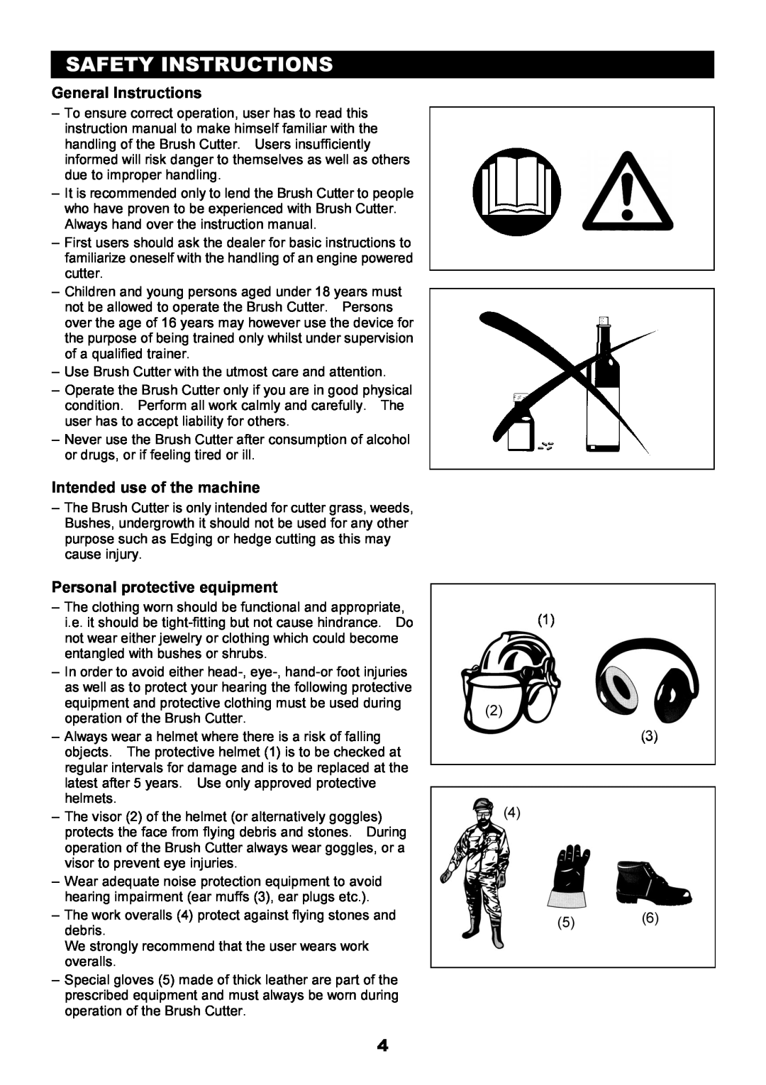 Makita EBH340U Safety Instructions, General Instructions, Intended use of the machine, Personal protective equipment 