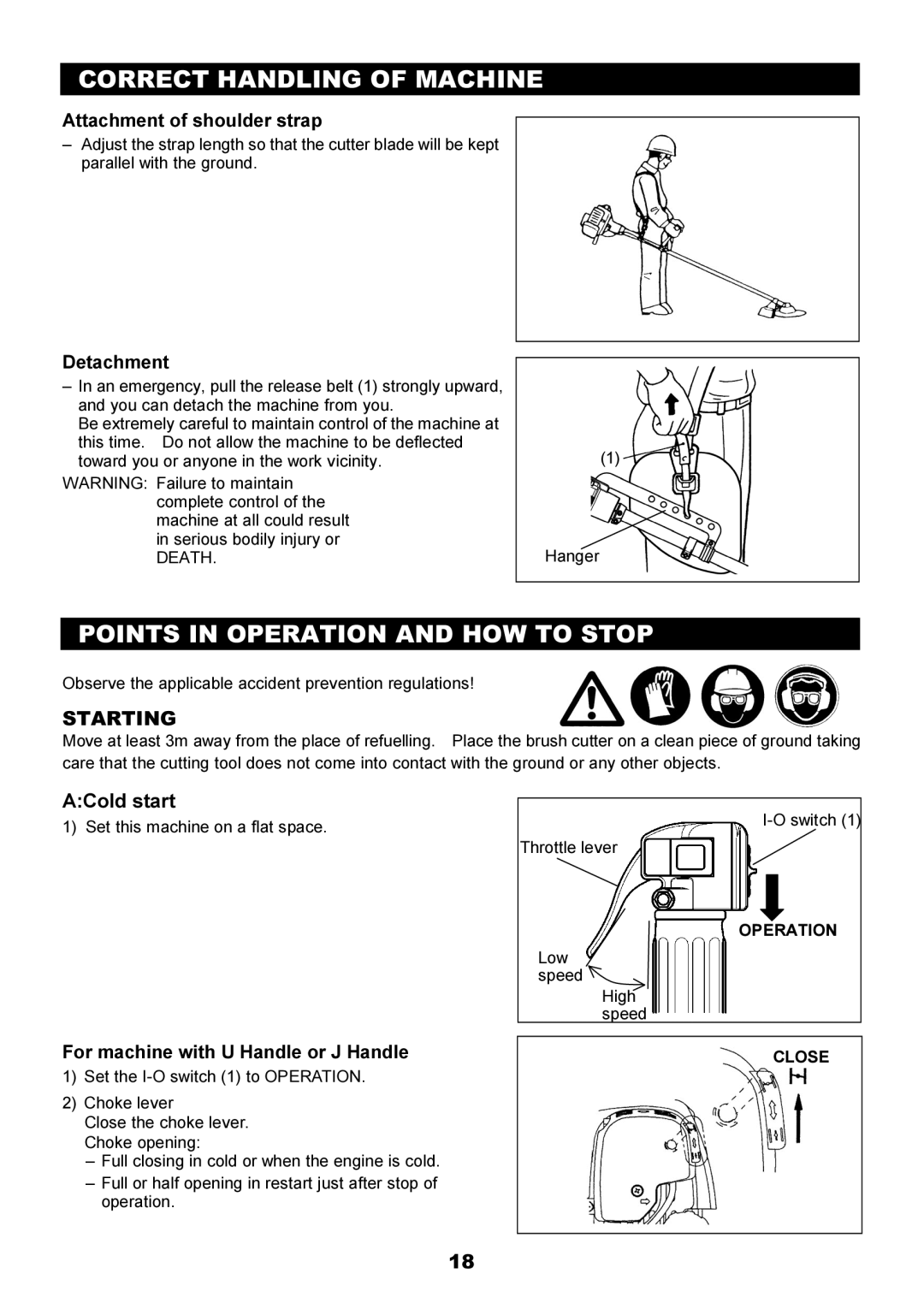 Makita EBH340U instruction manual Correct Handling of Machine, Points in Operation and HOW to Stop, Starting 