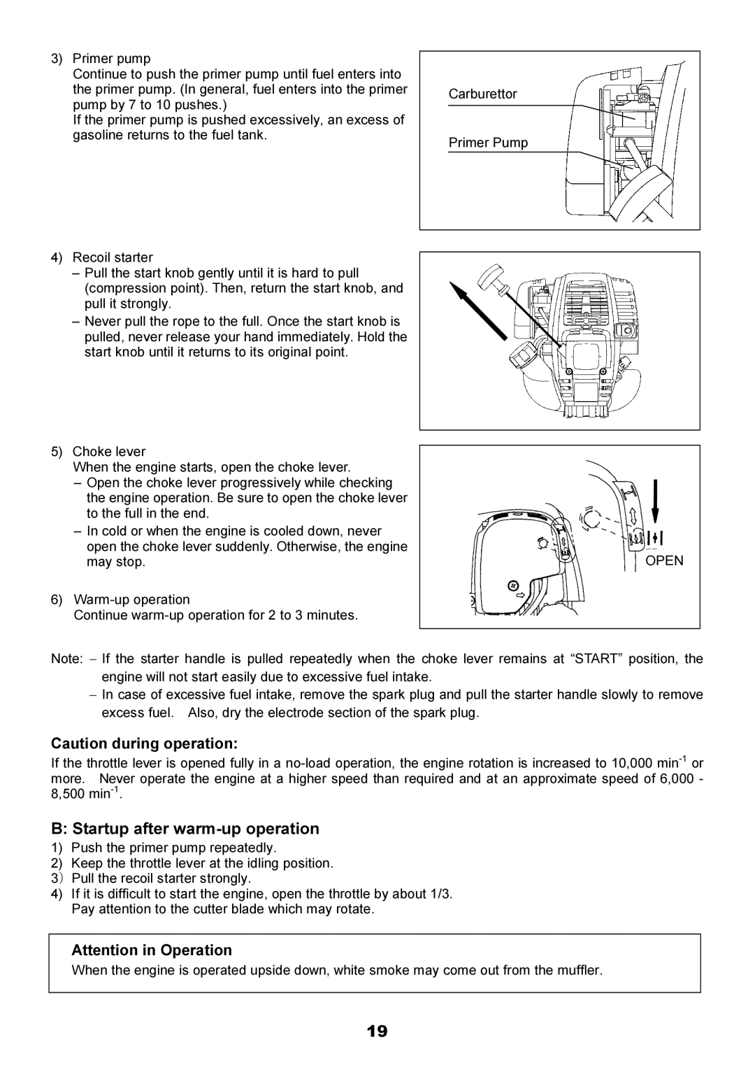 Makita EBH340U instruction manual Startup after warm-up operation 