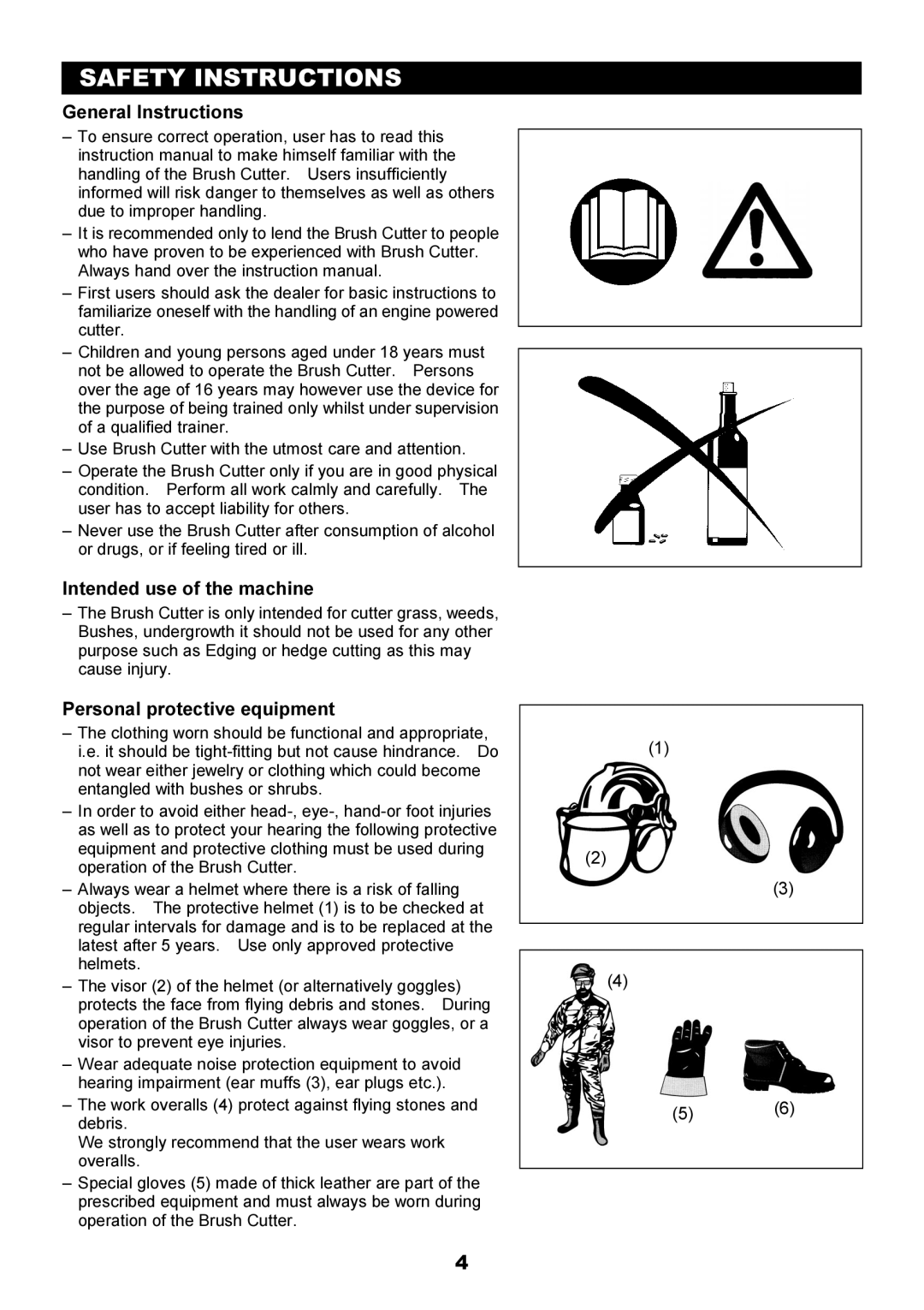 Makita EBH340U Safety Instructions, General Instructions, Intended use of the machine, Personal protective equipment 