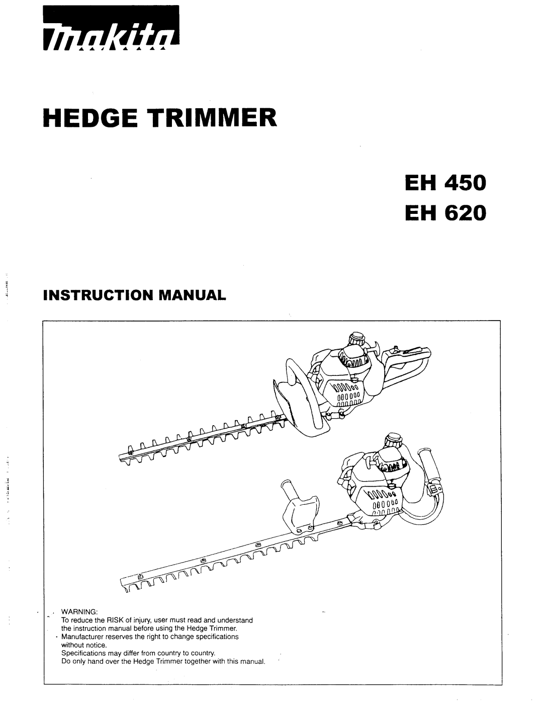 Makita EH 620, EH 450 manual Hedge Trimmer, Eh Eh 