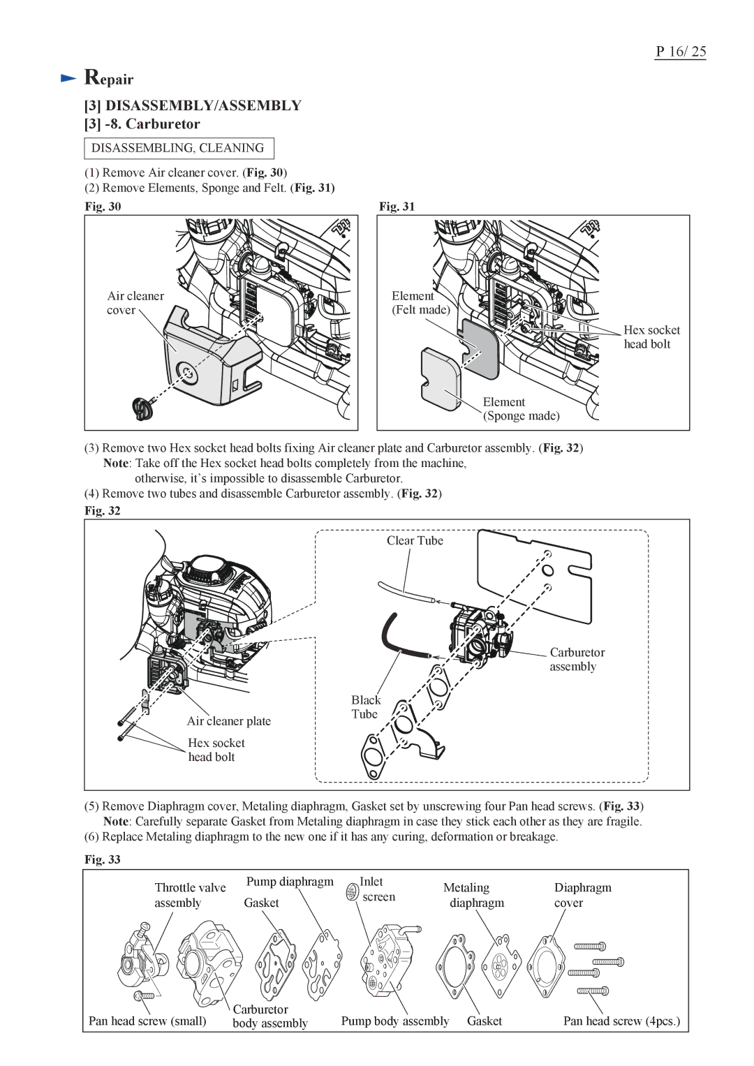 Makita EH7500S dimensions Carburetor, DISASSEMBLING, Cleaning 