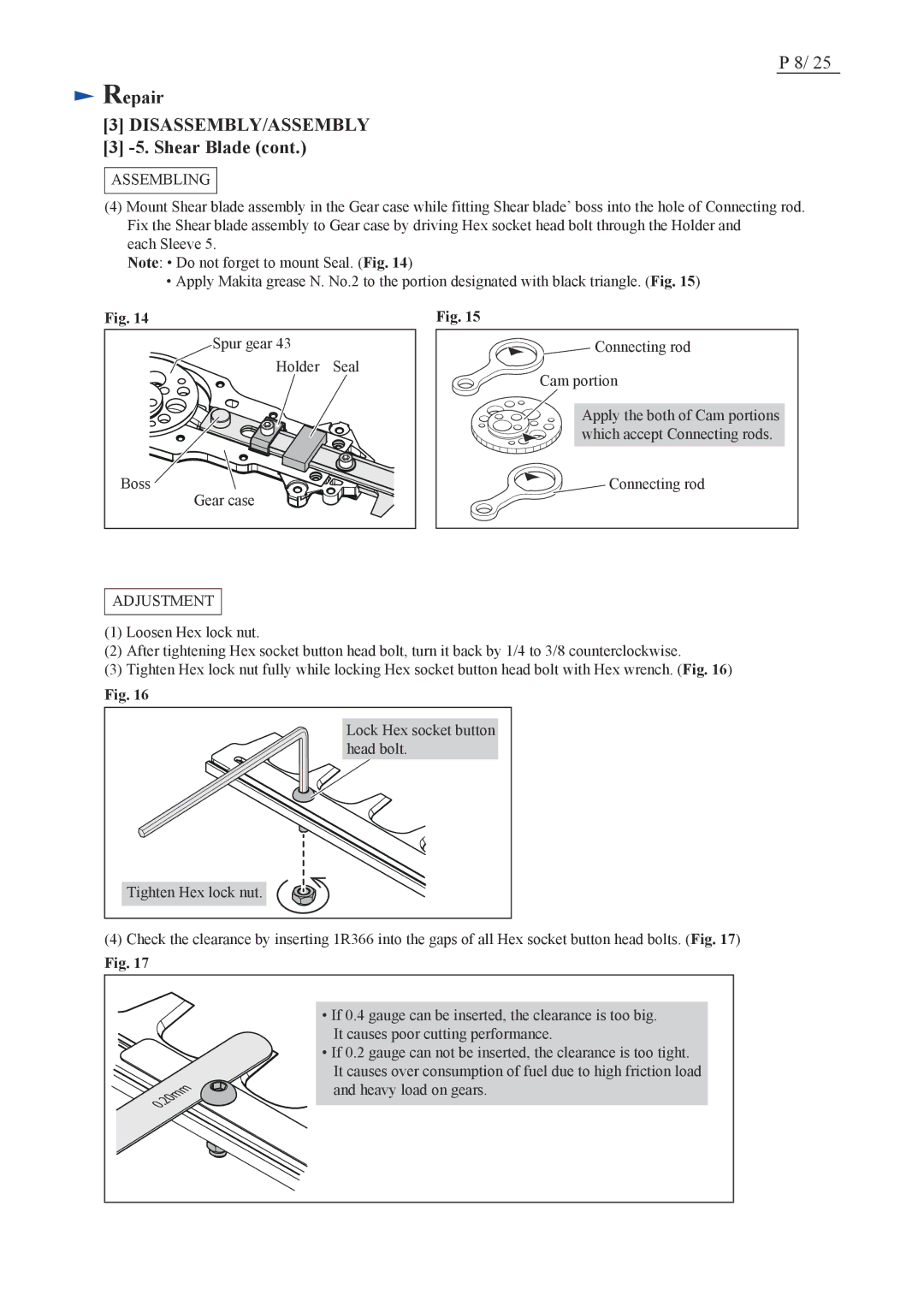 Makita EH7500S dimensions Adjustment 