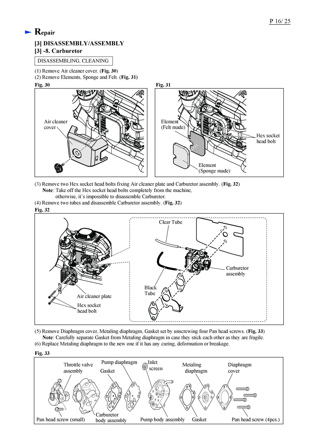 Makita EH7500S dimensions P, Repair 3 DISASSEMBLY/ASSEMBLY 3 -8. Carburetor 