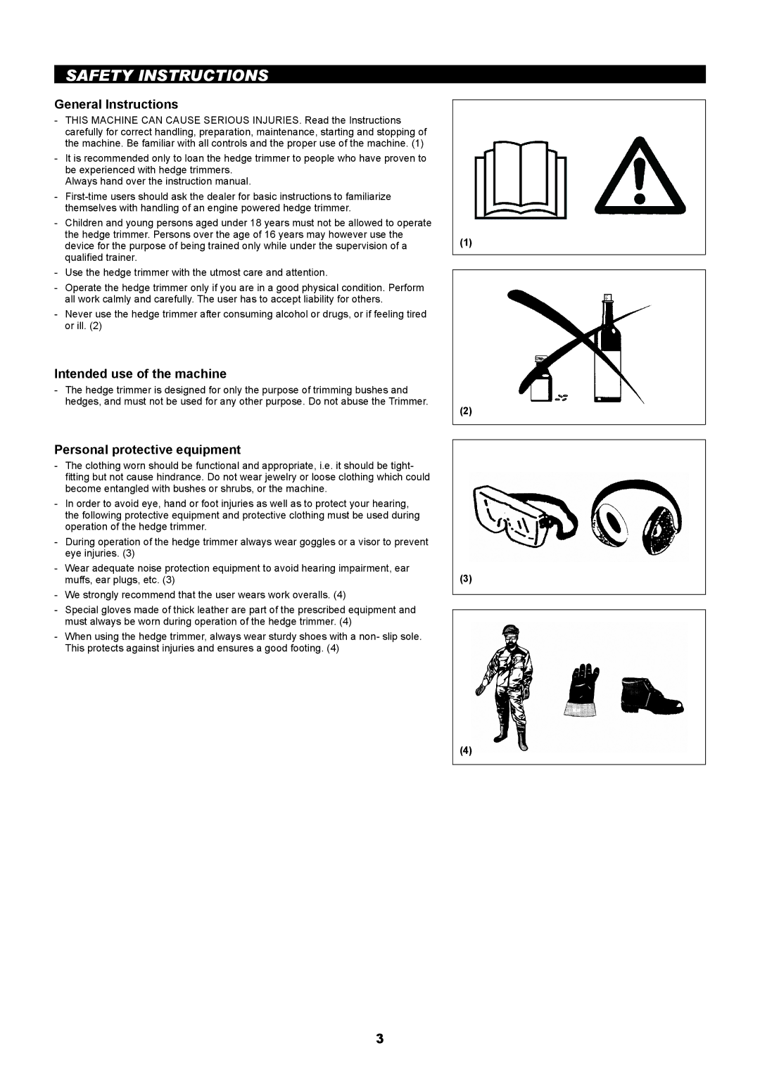 Makita EH7500W Safety Instructions, General Instructions, Intended use of the machine, Personal protective equipment 