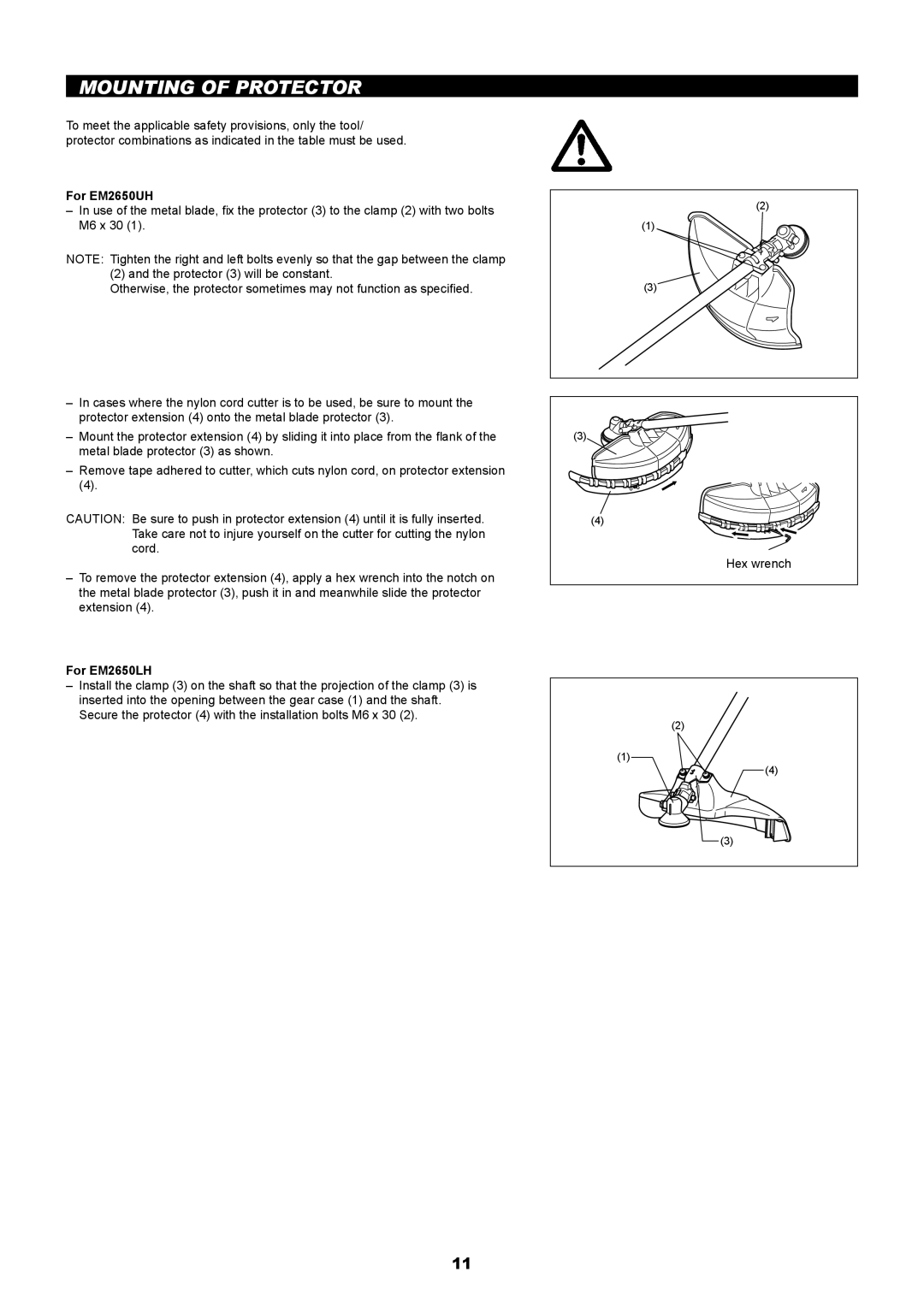 Makita manual Mounting of Protector, For EM2650UH, For EM2650LH 