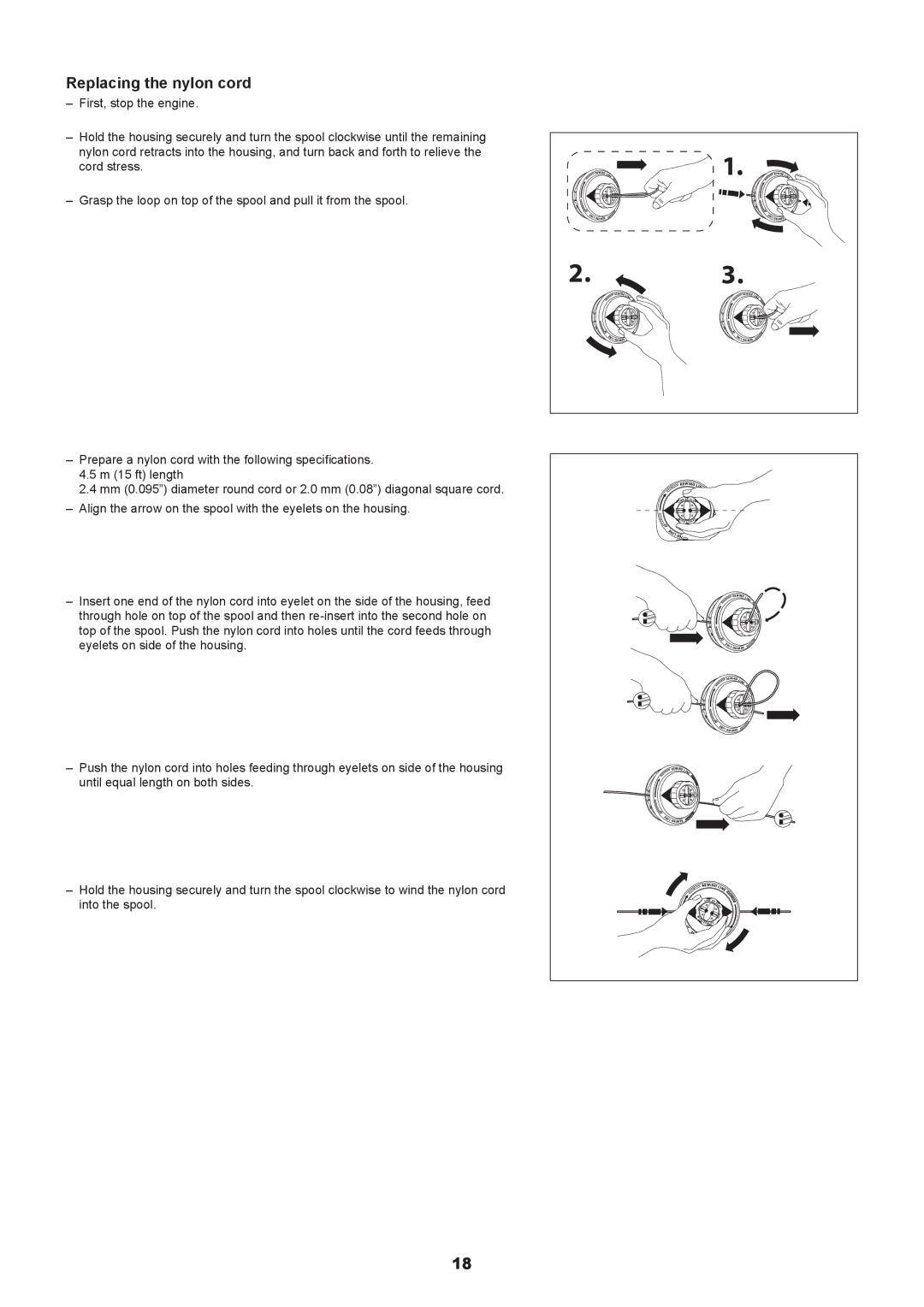 Makita EM2650LH, EM2650UH manual Replacing the nylon cord 