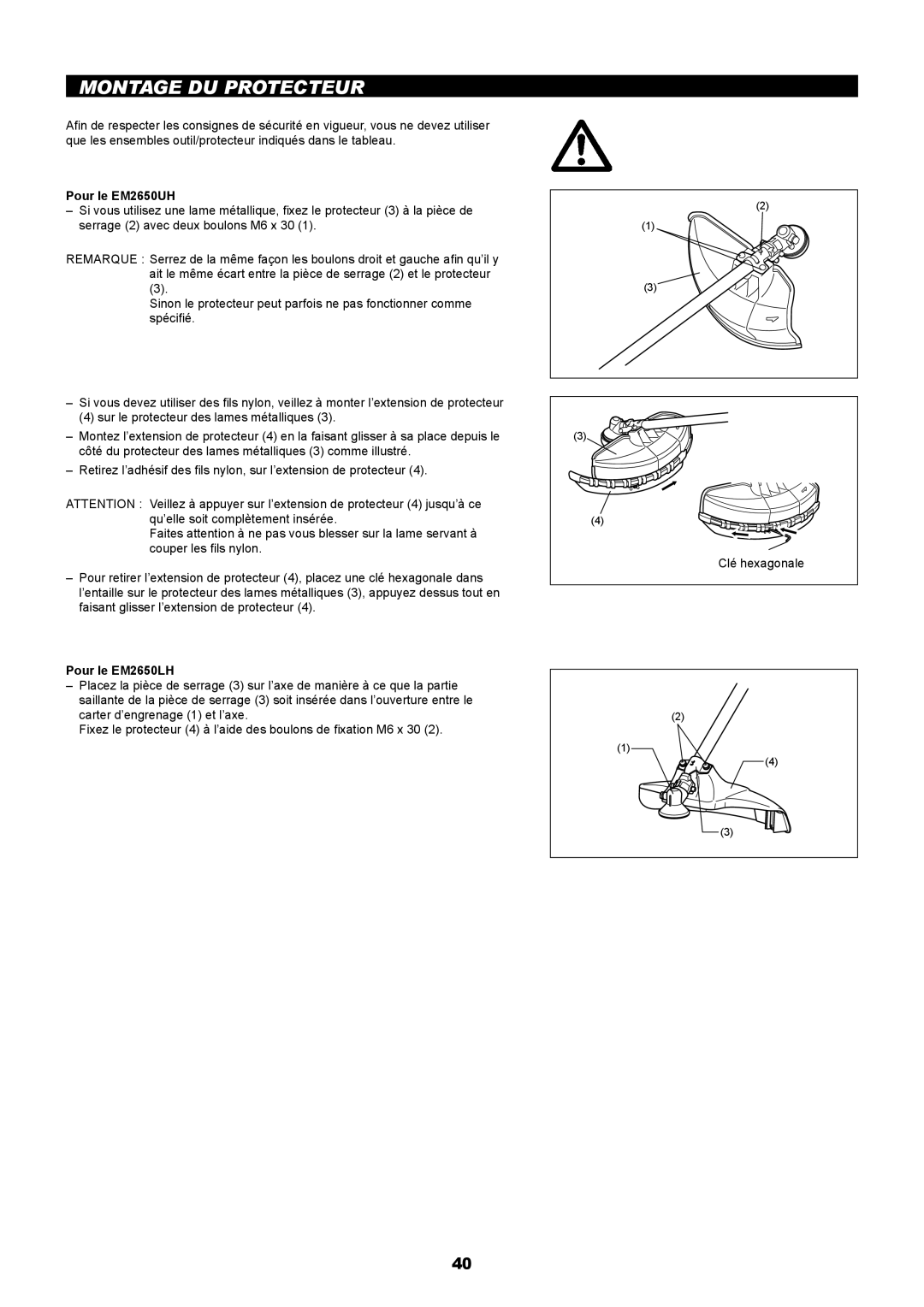 Makita manual Montage DU Protecteur, Pour le EM2650UH, Pour le EM2650LH 