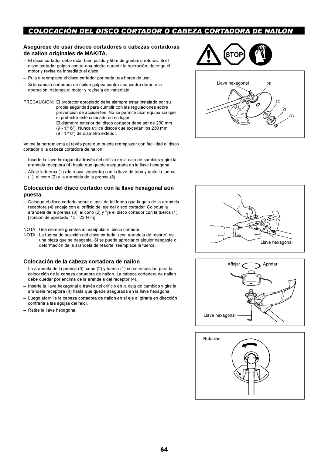 Makita EM2650LH Colocación DEL Disco Cortador O Cabeza Cortadora DE Nailon, Colocación de la cabeza cortadora de nailon 