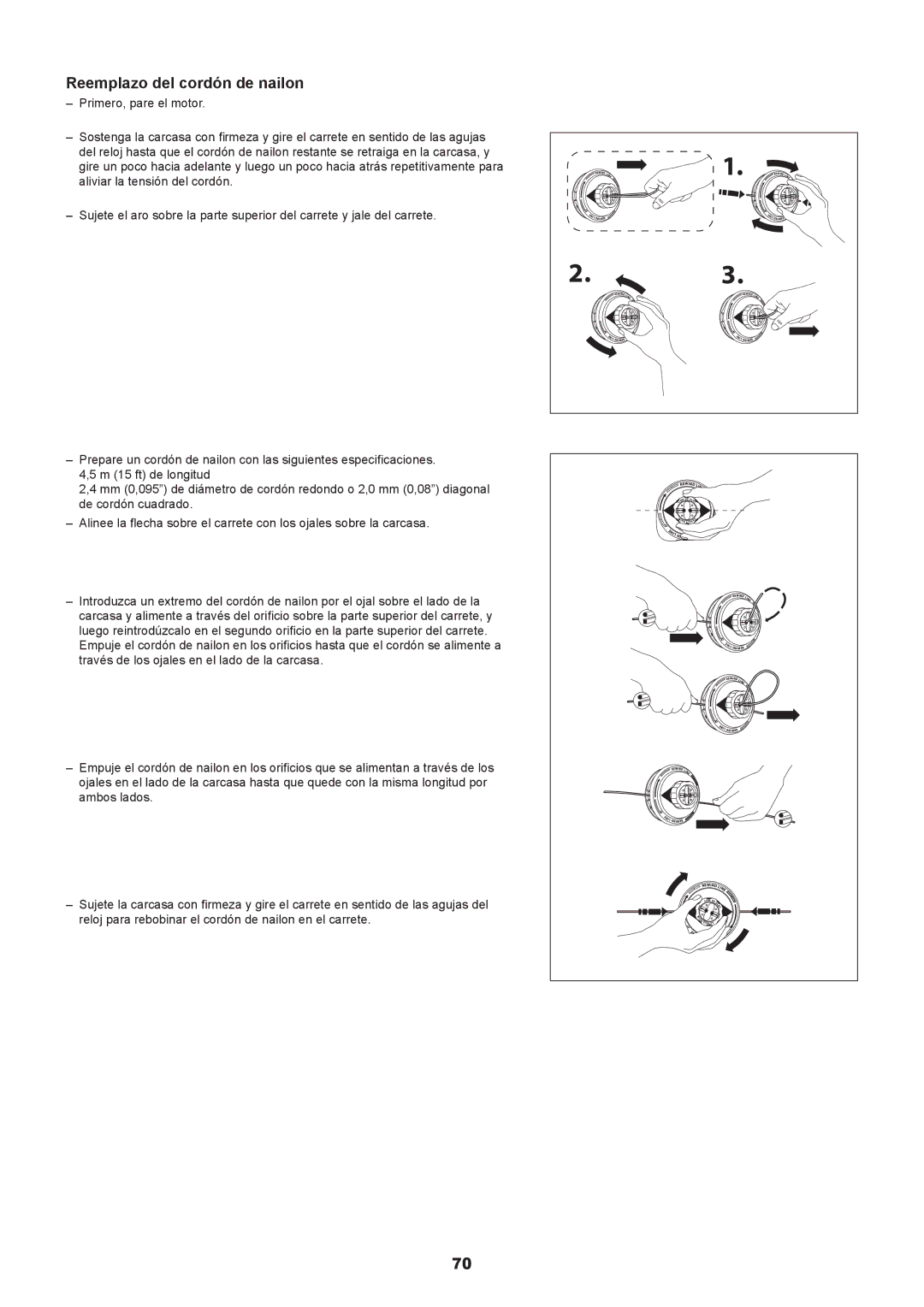 Makita EM2650LH, EM2650UH manual Reemplazo del cordón de nailon 