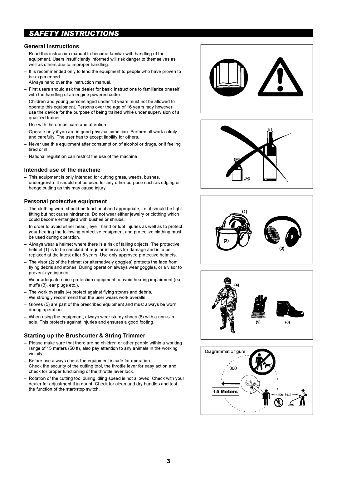Makita EM2650UH Safety Instructions, General Instructions, Intended use of the machine, Personal protective equipment 