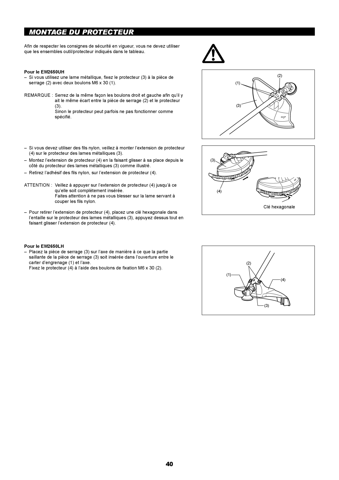 Makita manual Montage Du Protecteur, Pour le EM2650UH, Pour le EM2650LH 