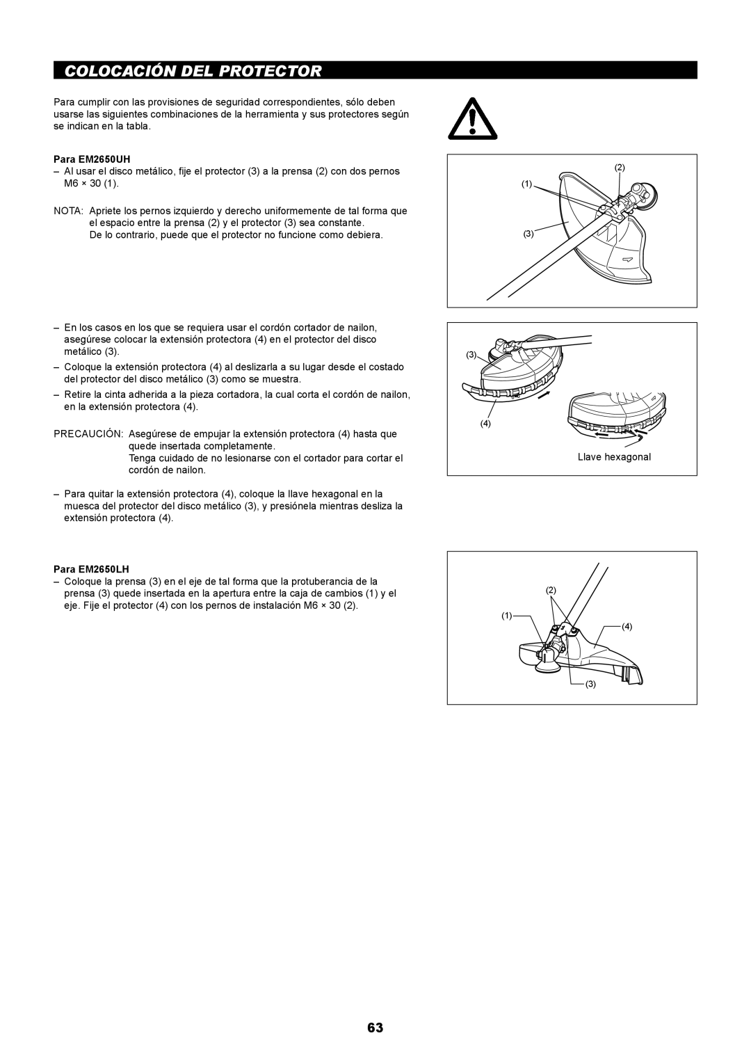 Makita manual Colocación Del Protector, Para EM2650UH, Para EM2650LH 