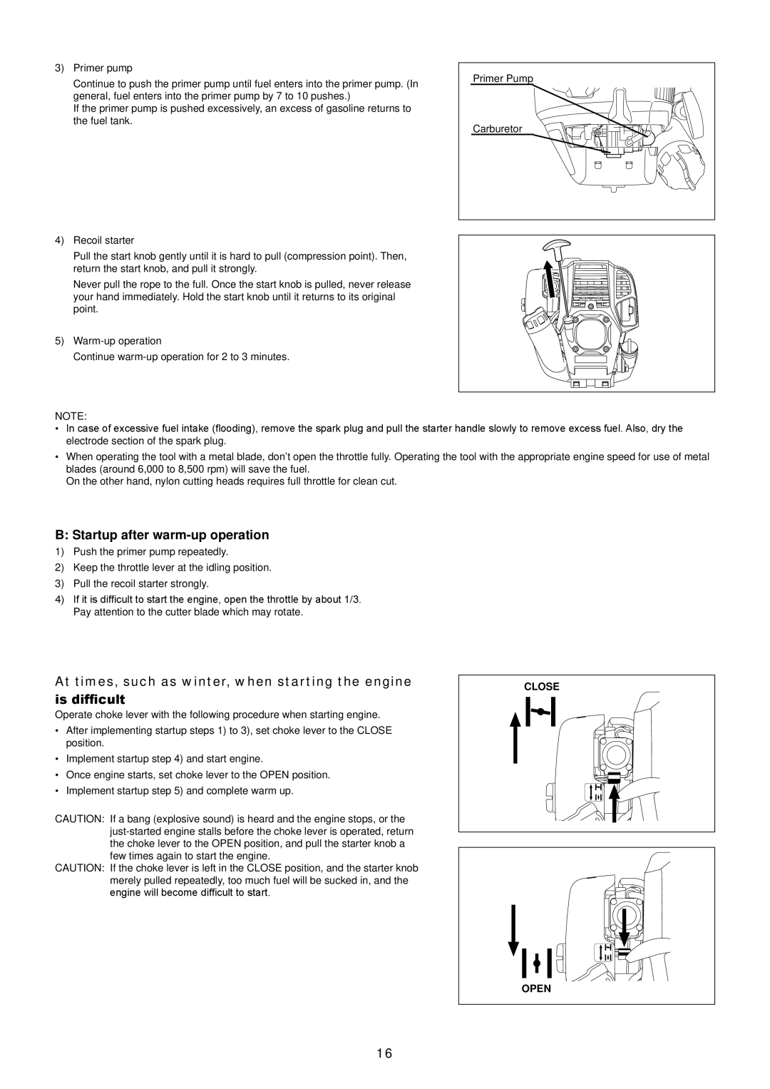 Makita EM2650UH/Em2650LH manual Startup after warm-up operation 