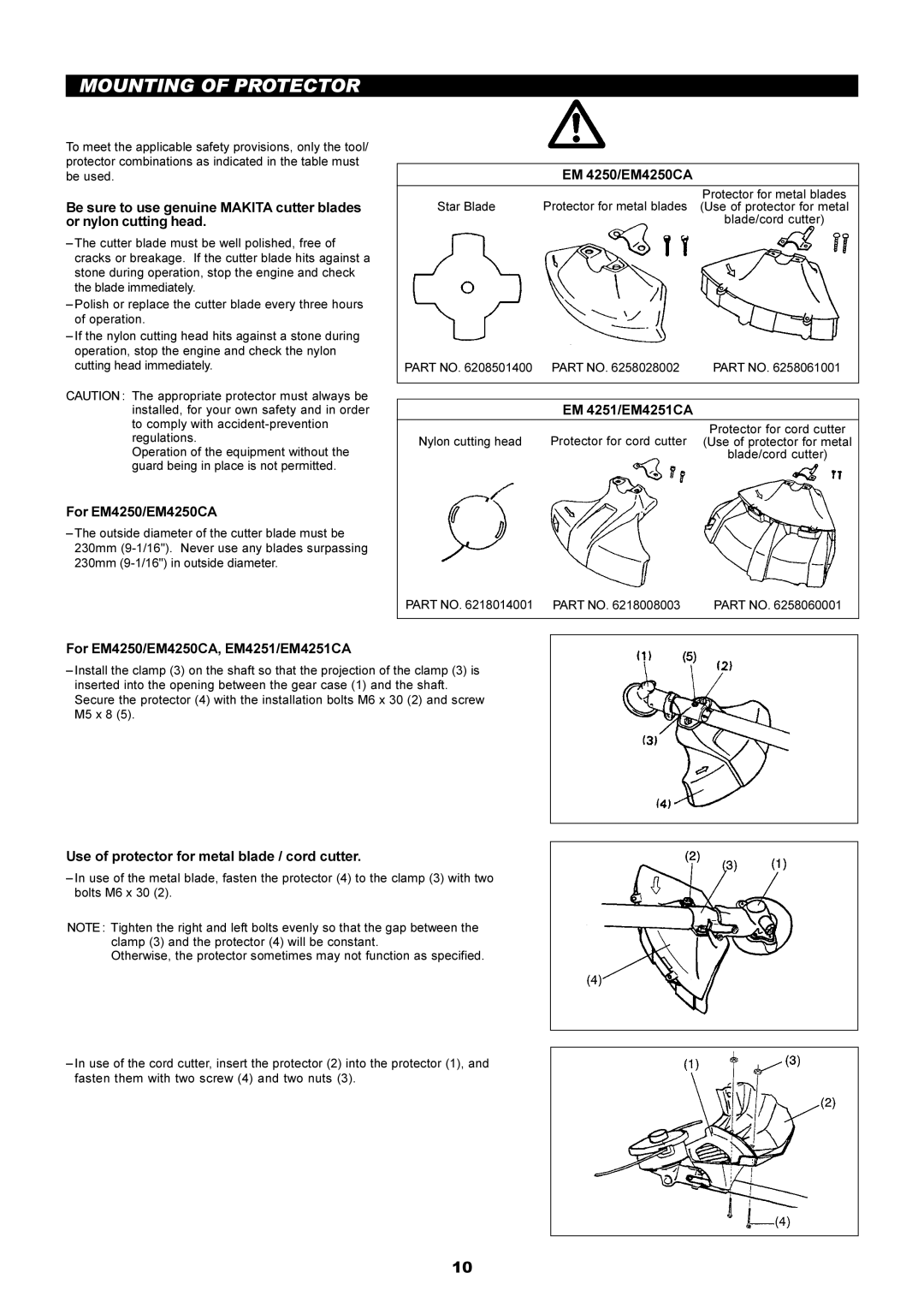 Makita EM4250, EM5250CA instruction manual Mounting of Protector 