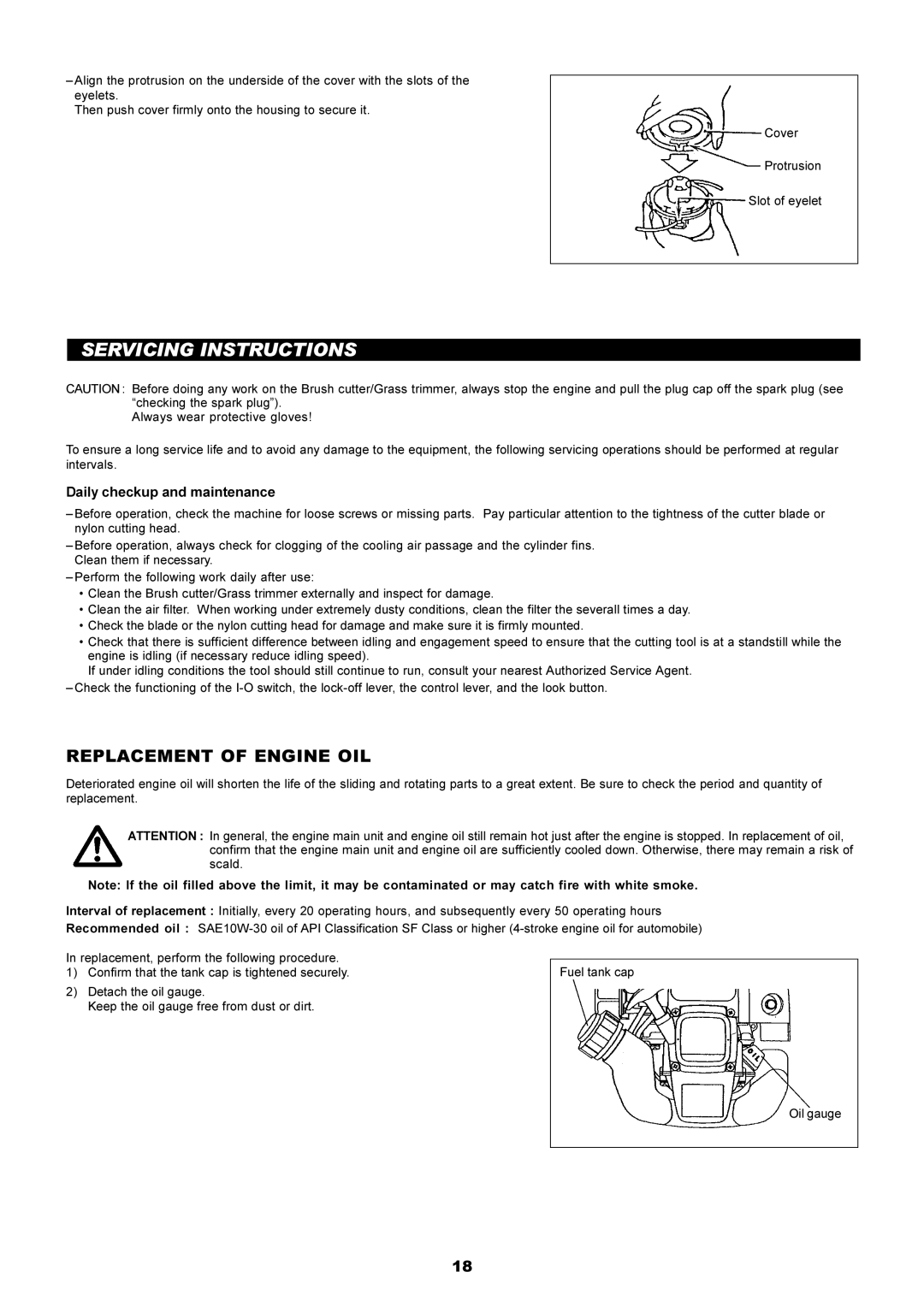 Makita EM4250, EM5250CA instruction manual Servicing Instructions, Replacement of Engine OIL, Daily checkup and maintenance 