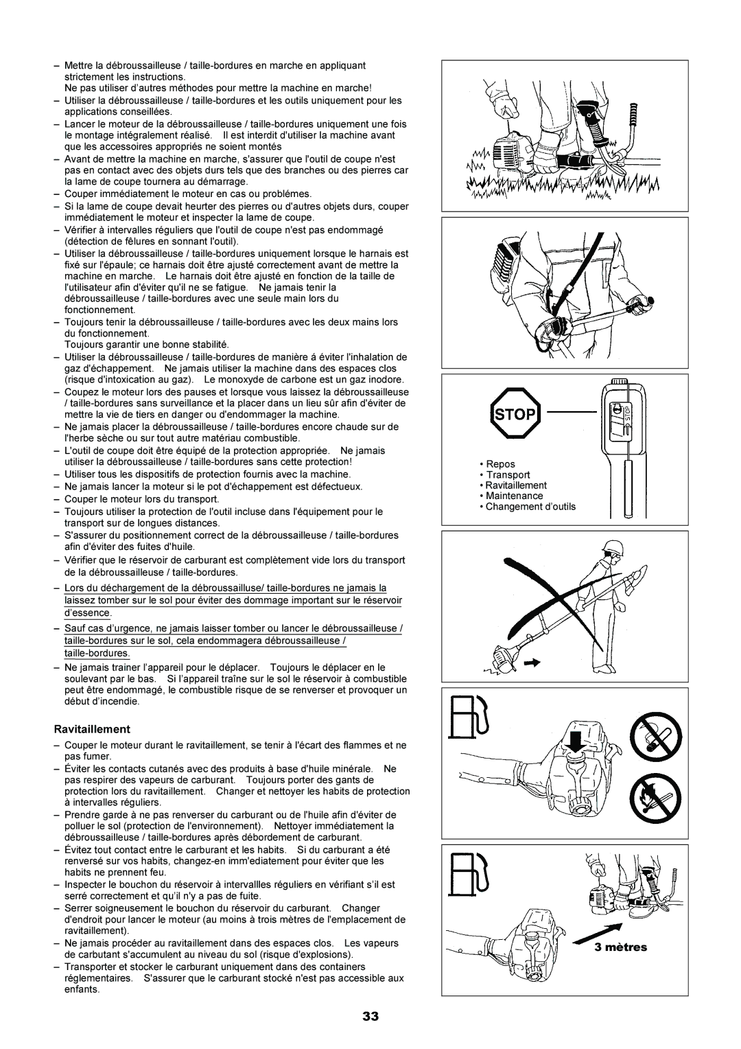 Makita EM5250CA, EM4250 instruction manual Ravitaillement, Mètres 