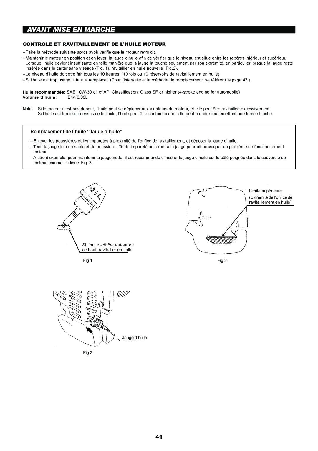 Makita EM5250CA, EM4250 instruction manual Avant Mise EN Marche, Controle ET Ravitaillement DE L’HUILE Moteur 