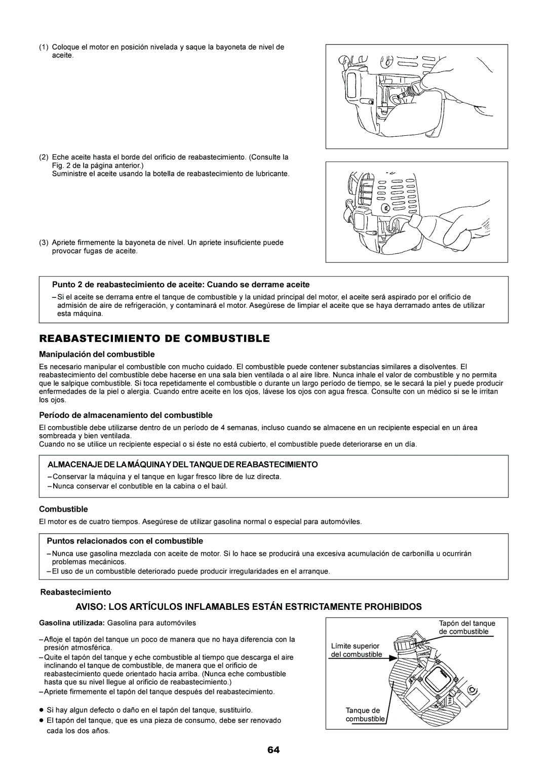 Makita EM4250, EM5250CA Reabastecimiento DE Combustible, Almacenaje DE Lamáquinay Deltanque DE Reabastecimiento 