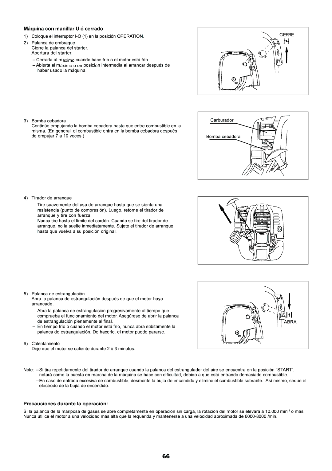 Makita EM4250, EM5250CA instruction manual Máquina con manillar U ó cerrado, Precauciones durante la operación 