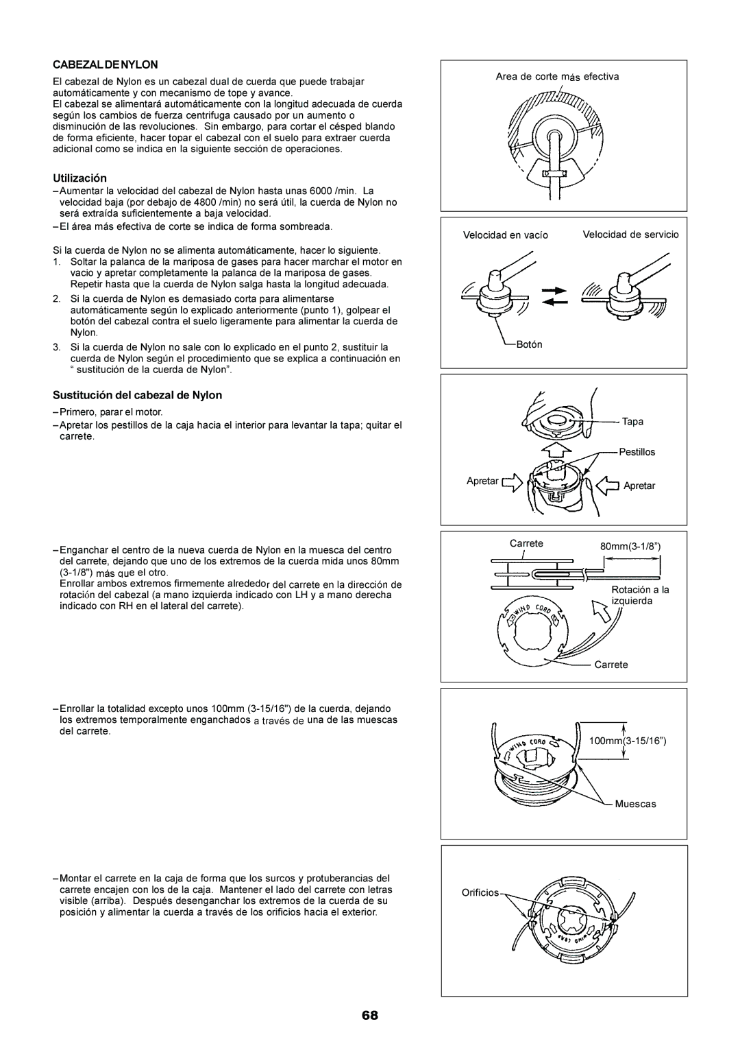 Makita EM4250, EM5250CA instruction manual Cabezaldenylon, Sustitución del cabezal de Nylon 