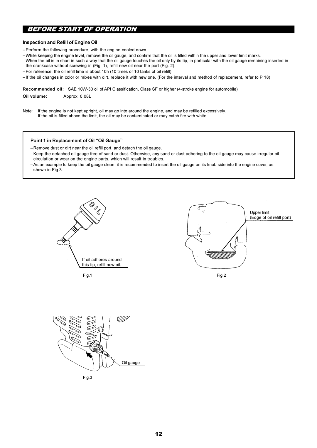 Makita EM4251CA Before Start of Operation, Inspection and Refill of Engine Oil, Point 1 in Replacement of Oil Oil Gauge 