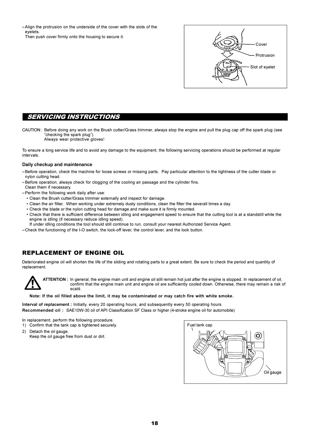 Makita EM4251CA, EM4250CA manual Servicing Instructions, Replacement of Engine OIL, Daily checkup and maintenance 