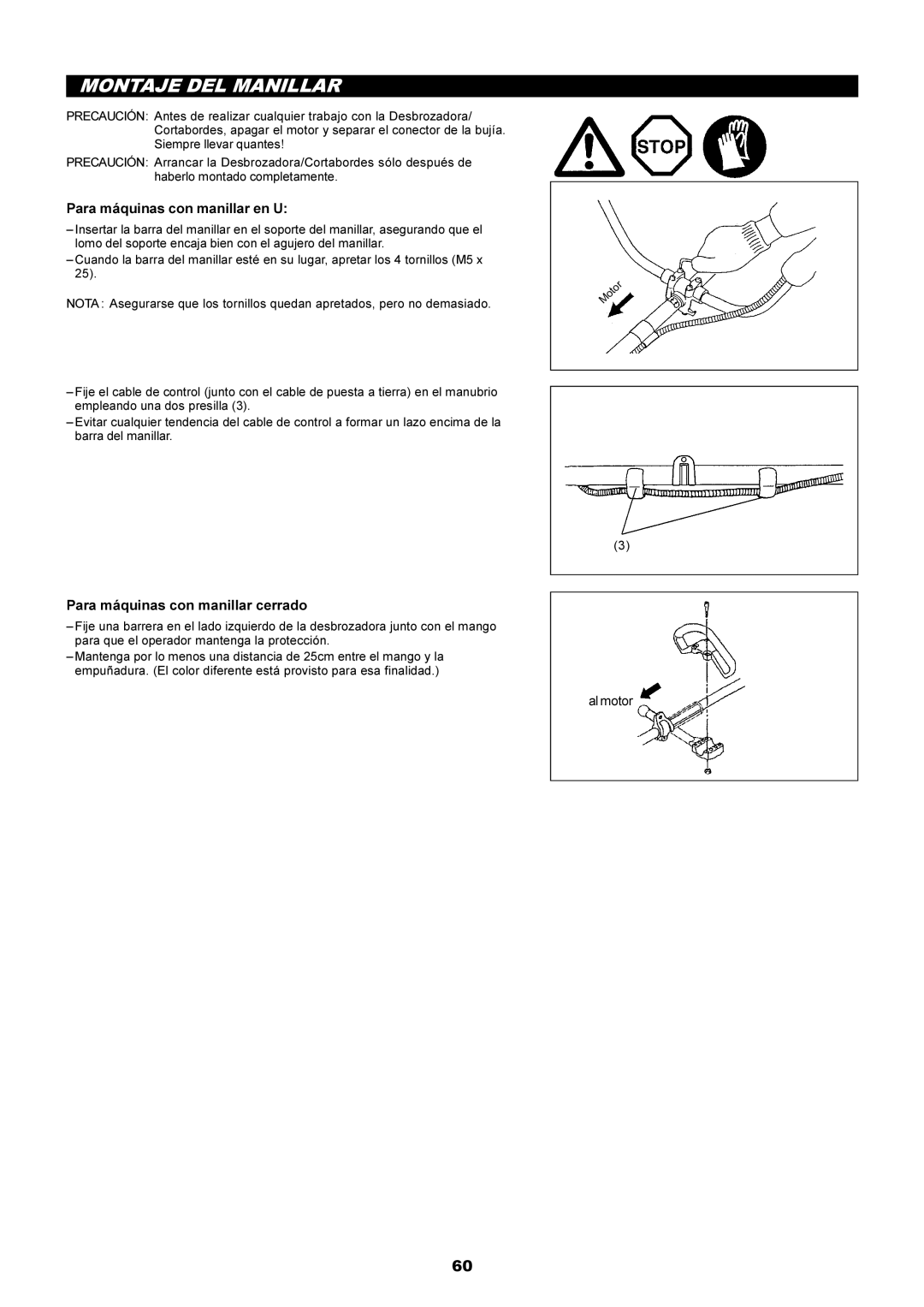 Makita EM4251CA, EM4250CA manual Montaje DEL Manillar, Para máquinas con manillar en U, Para máquinas con manillar cerrado 