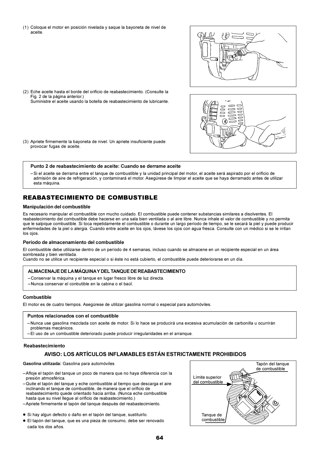 Makita EM4251CA, EM4250CA manual Reabastecimiento DE Combustible, Almacenaje DE Lamáquinay DEL Tanque DE Reabastecimiento 