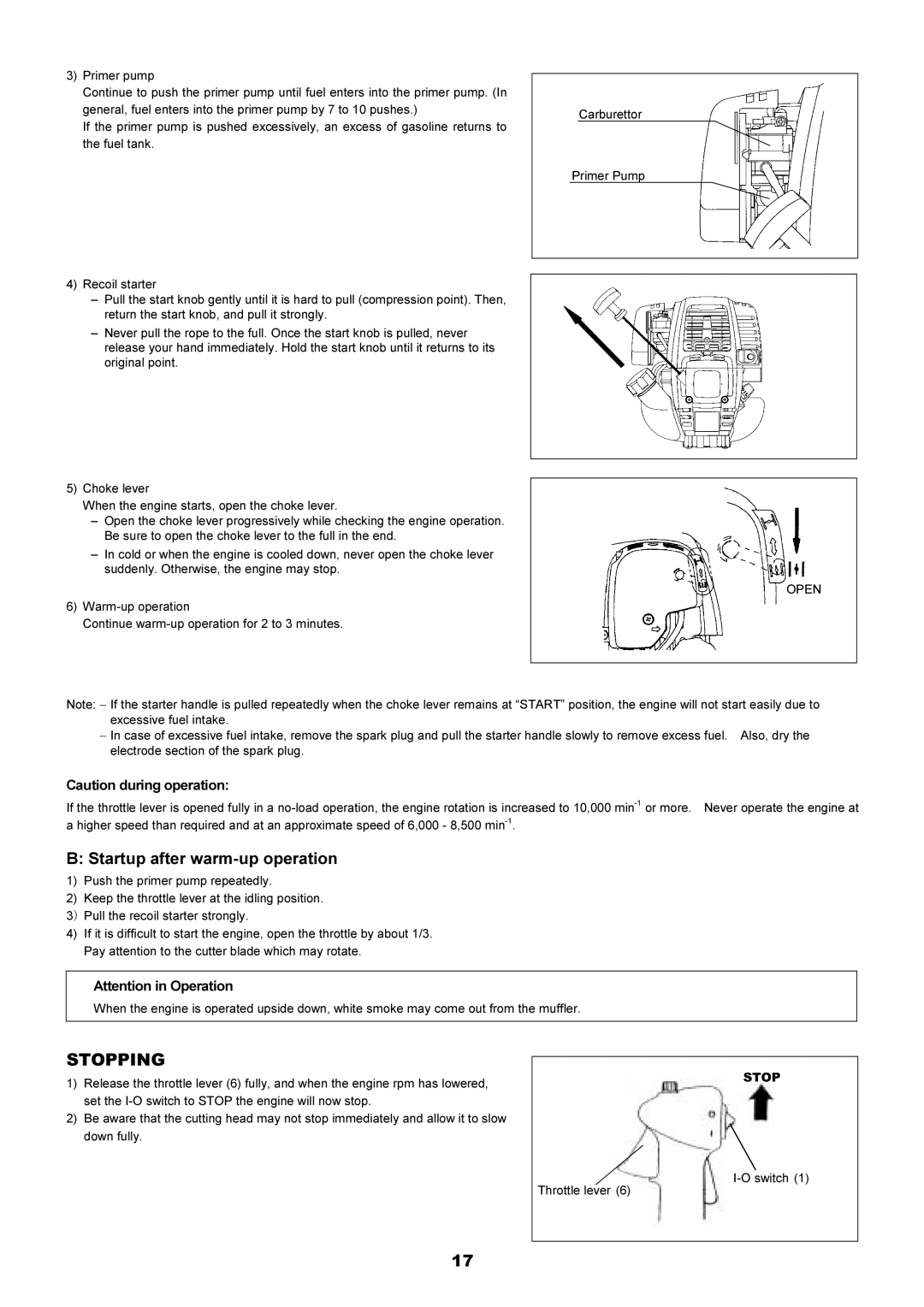 Makita EM4341, EM4340L instruction manual Stopping, Open 