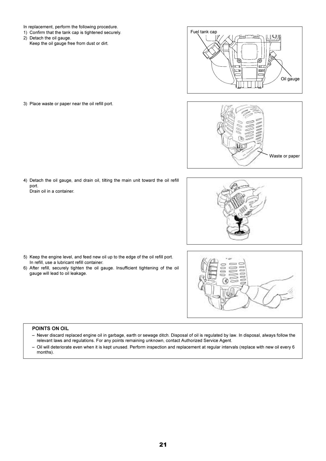 Makita EM4340L, EM4341 instruction manual Points on OIL 