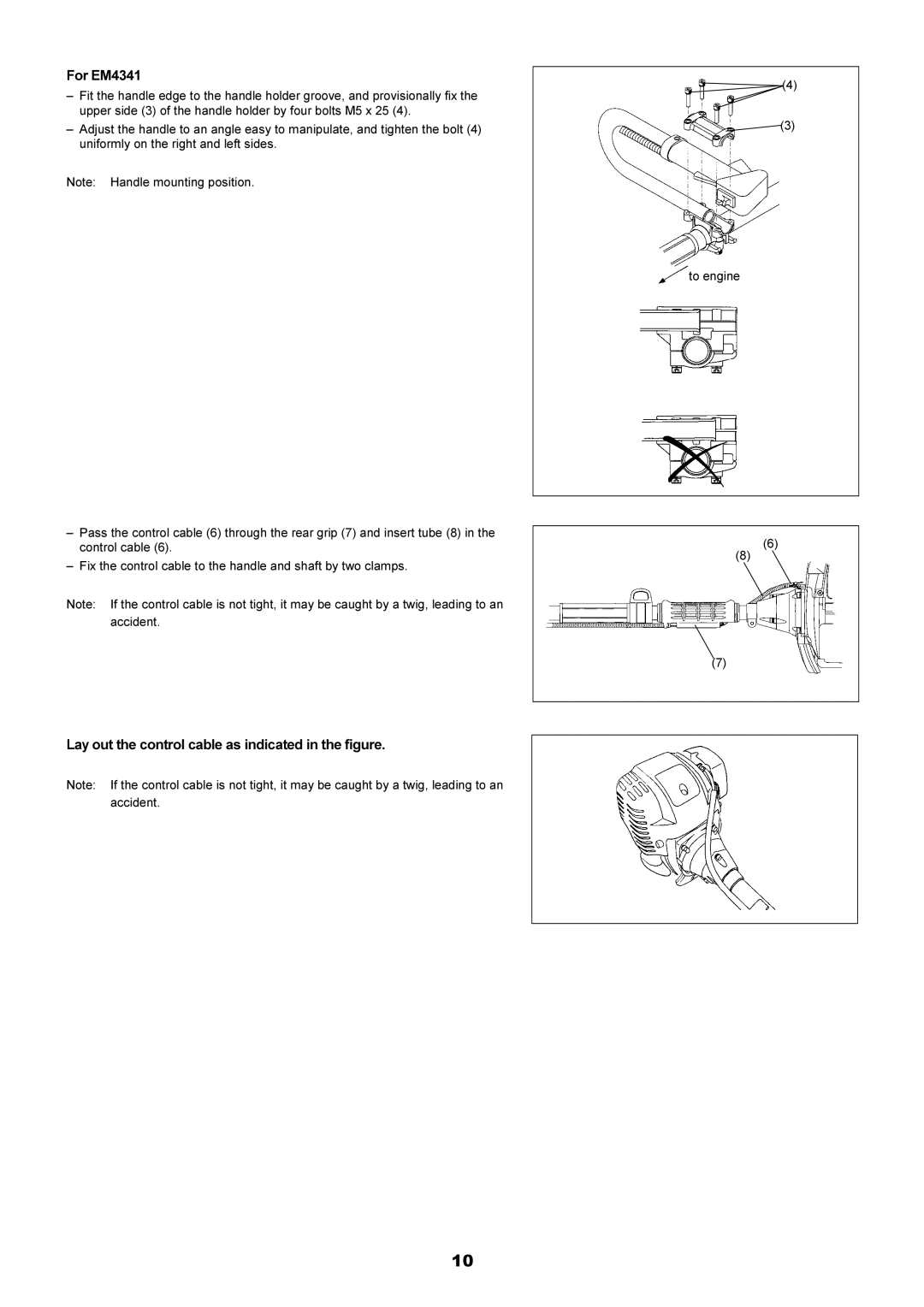 Makita EM4340L instruction manual For EM4341, Lay out the control cable as indicated in the figure 