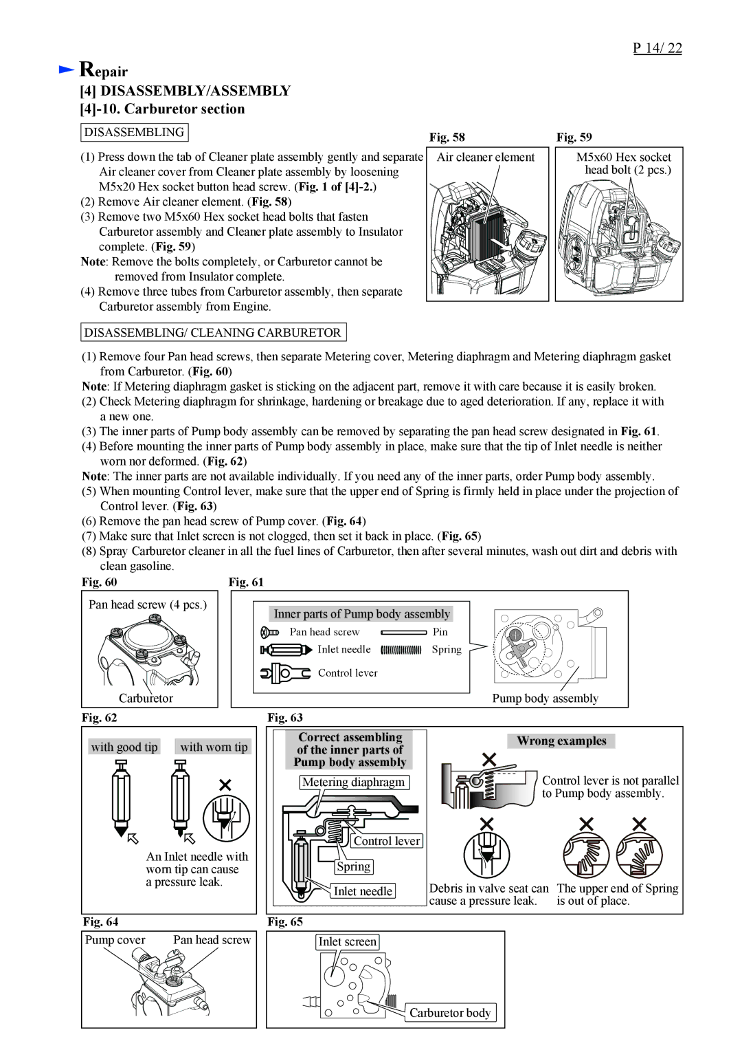 Makita EM4350LH, EM4350UH, EM4351UH specifications Carburetor section, DISASSEMBLING/ Cleaning Carburetor 