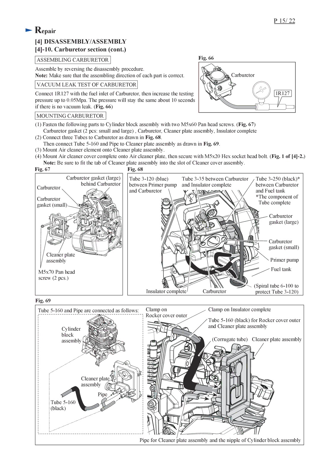 Makita EM4350UH, EM4351UH Repair DISASSEMBLY/ASSEMBLY 4-10. Carburetor section, Assembling Carburetor, Mounting Carburetor 