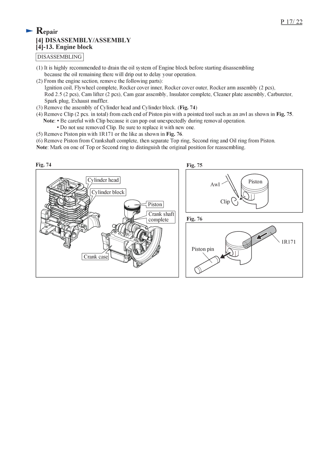 Makita EM4350LH, EM4350UH, EM4351UH specifications Engine block, Disassembling 