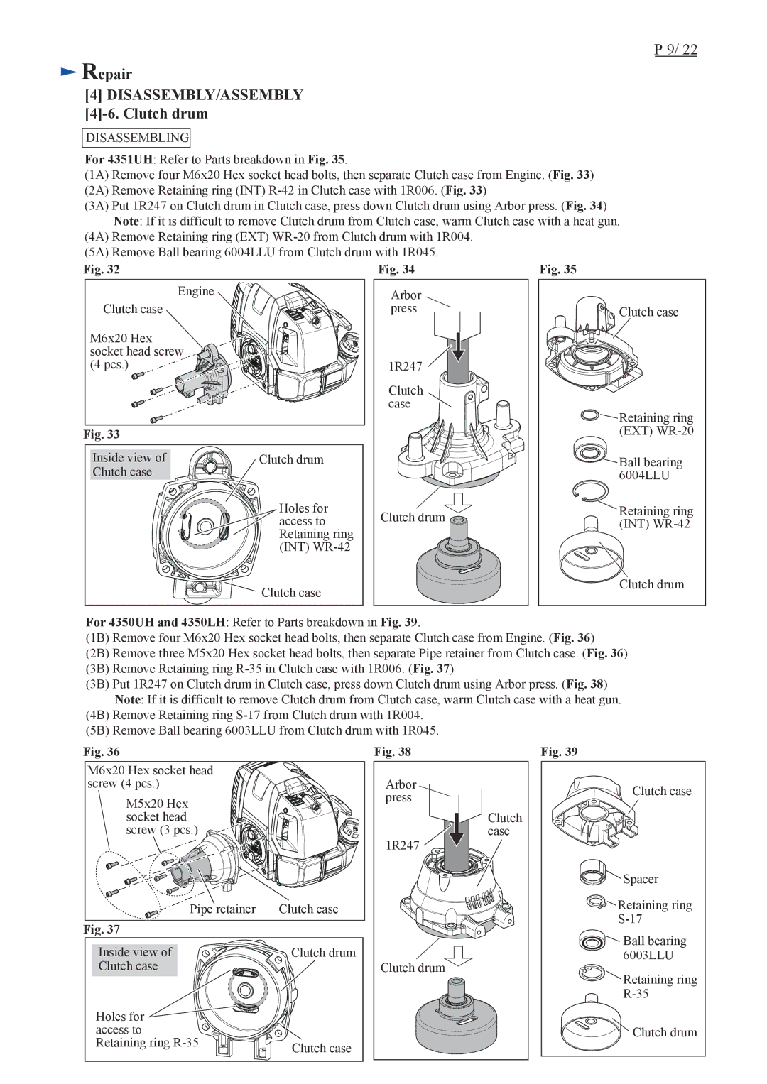 Makita EM4350UH, EM4351UH, EM4350LH specifications Clutch drum 