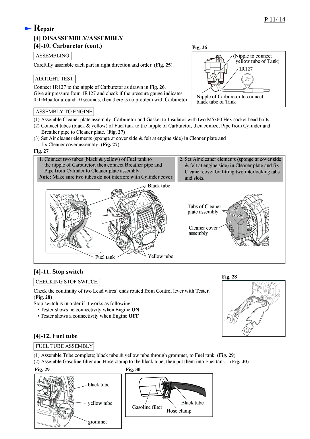 Makita ER2650LH dimensions Stop switch, Fuel tube 