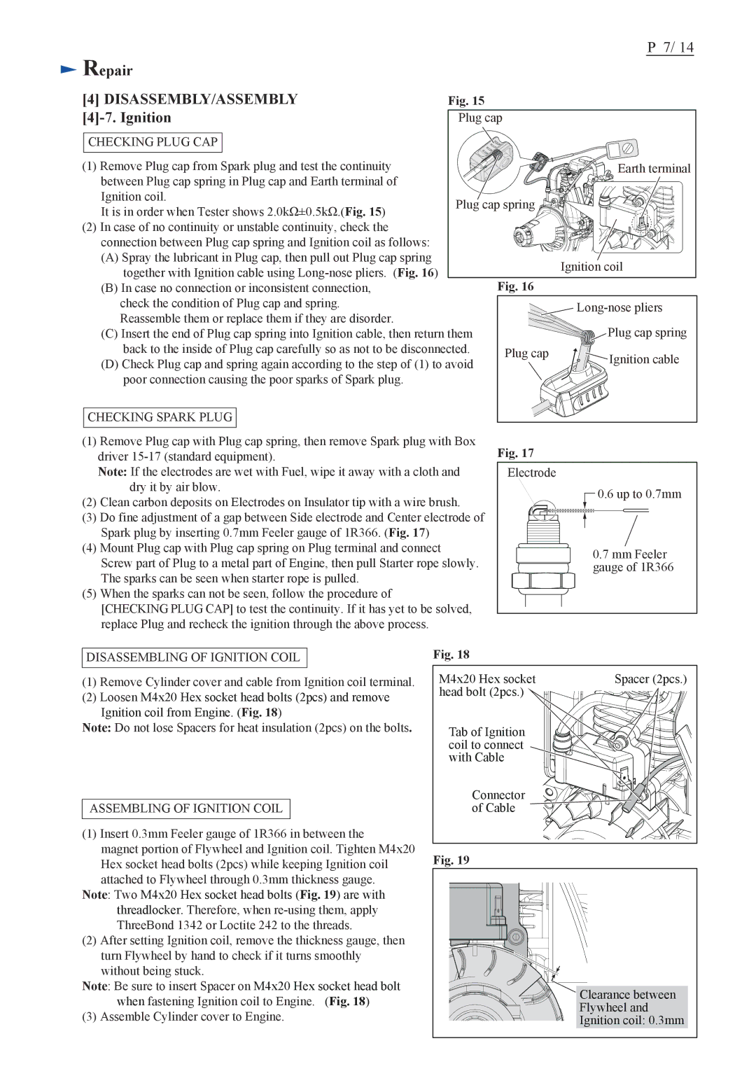 Makita ER2650LH Checking Plug CAP, Checking Spark Plug, Disassembling of Ignition Coil, Assembling of Ignition Coil 