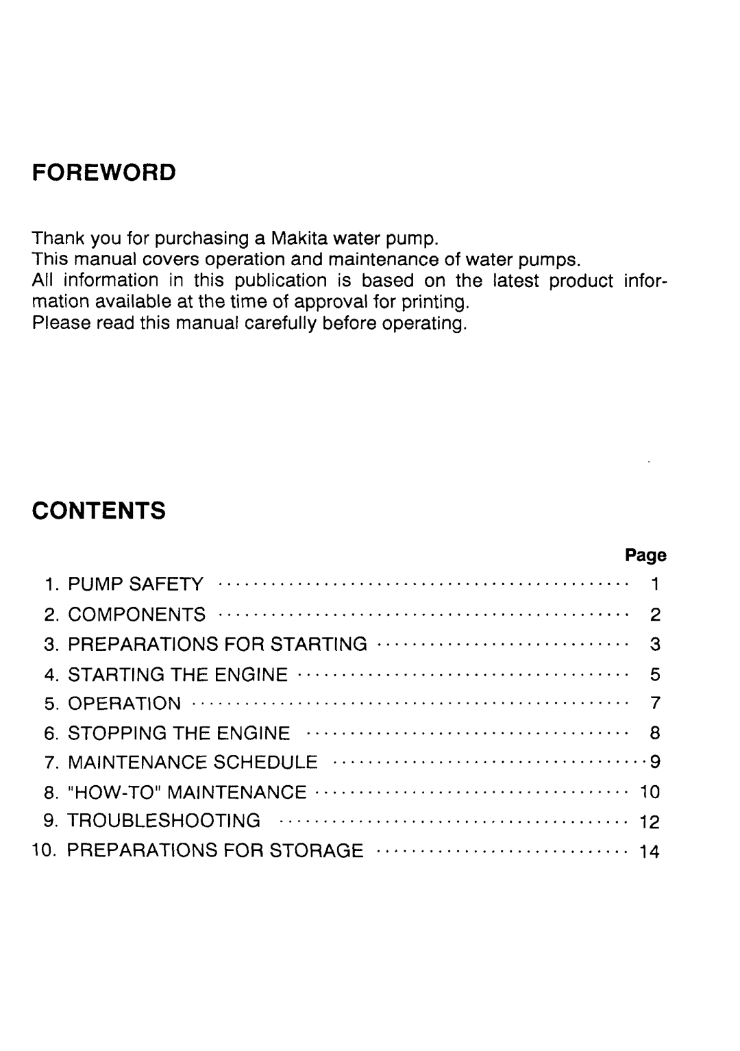 Makita EW1OOR instruction manual Contents 