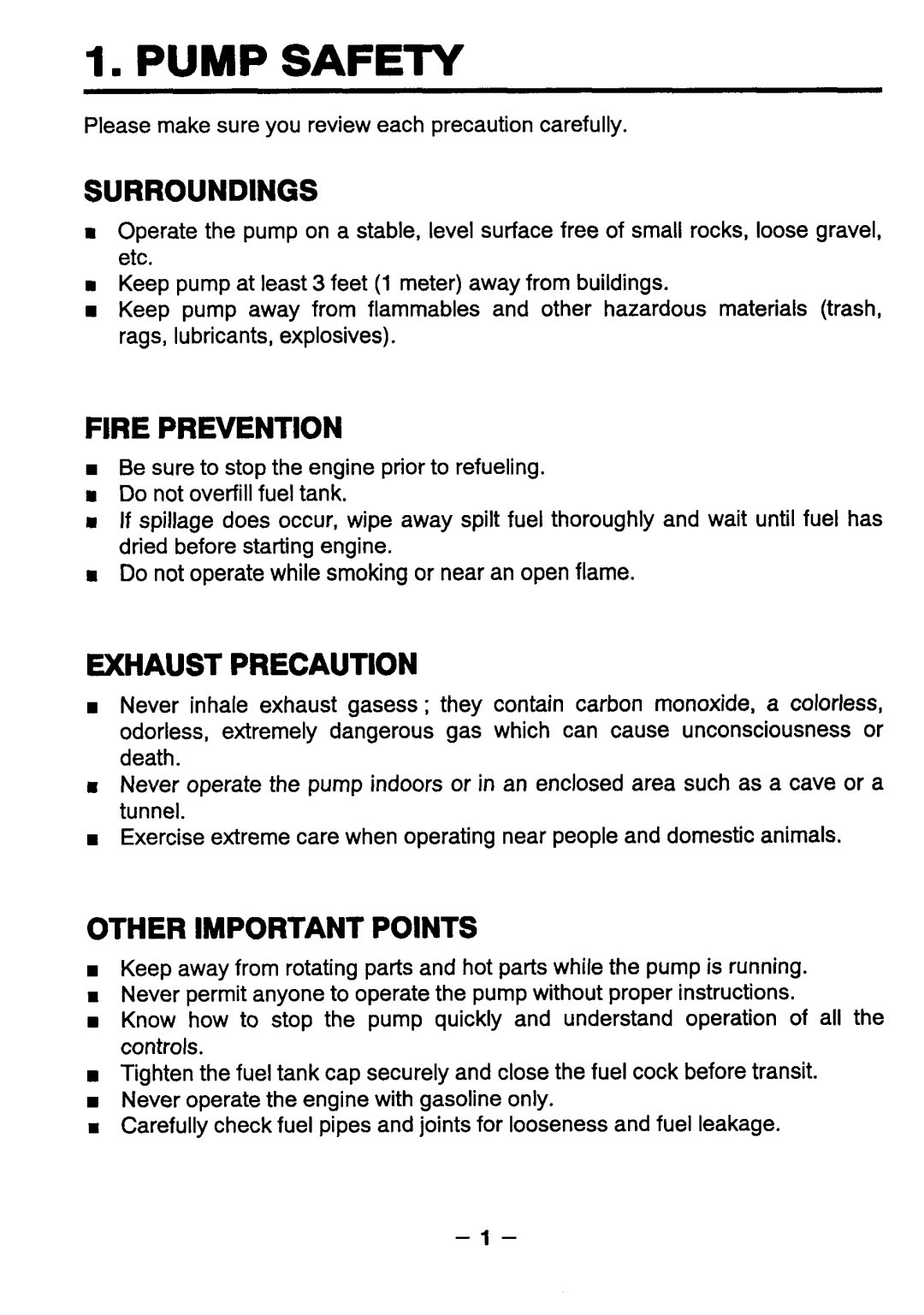 Makita EW1OOR instruction manual Surroundings, Fire Prevention, Exhaust Precaution, Other Important Points 