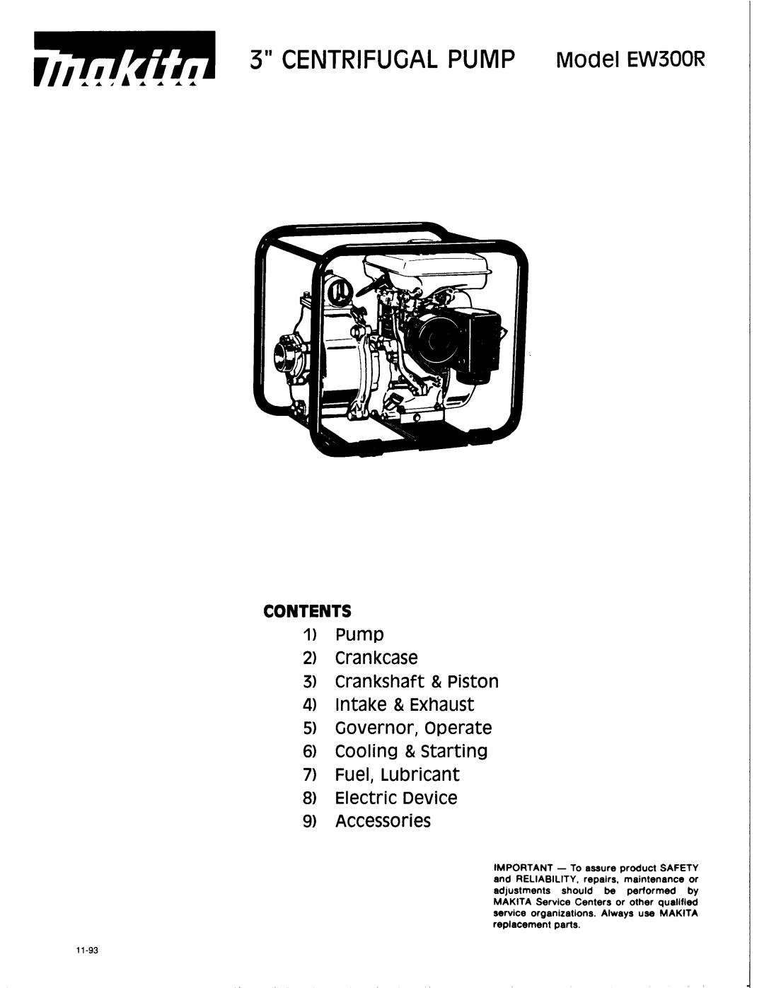 Makita EW300R manual Centrifugal Pump 