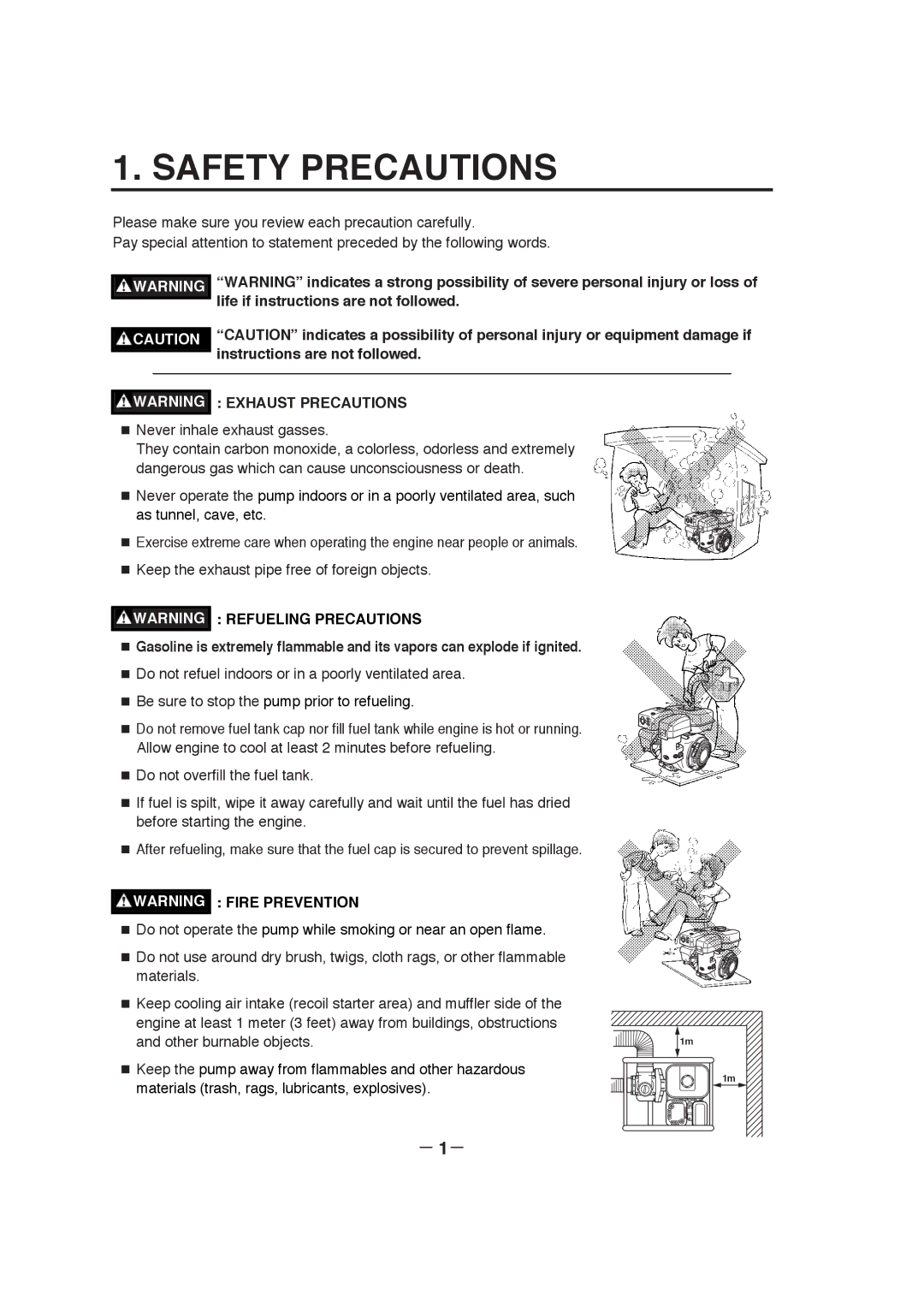 Makita EW320TR, EW220R, EW120R manuel dutilisation Safety Precautions, Exhaust Precautions, Refueling Precautions 