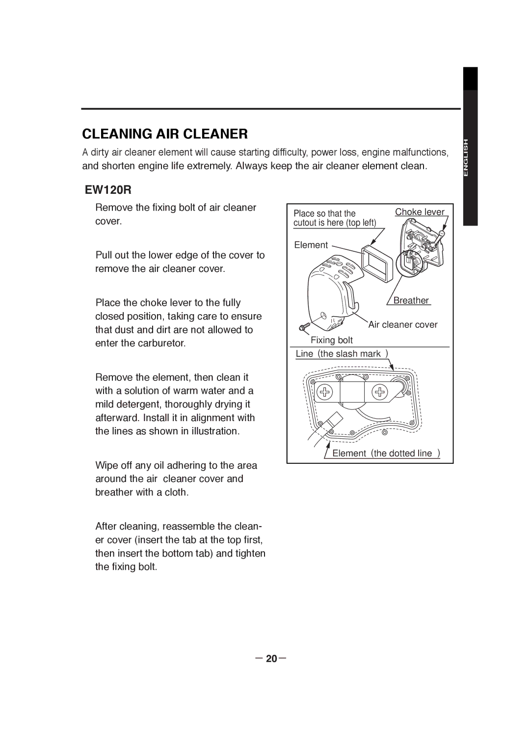 Makita EW220R, EW320TR, EW120R manuel dutilisation Cleaning AIR Cleaner 