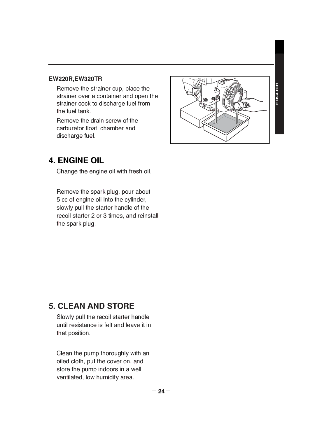 Makita EW120R, EW320TR, EW220R manuel dutilisation Engine OIL, Clean and Store 